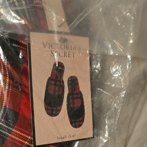 Victoria's Secret Red Plaid Slide Slippers with Black Trim